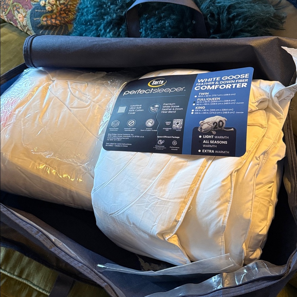 Feather Down Fiber Cotton Comforter full Queen Size - 100% Cotton Duvet serta